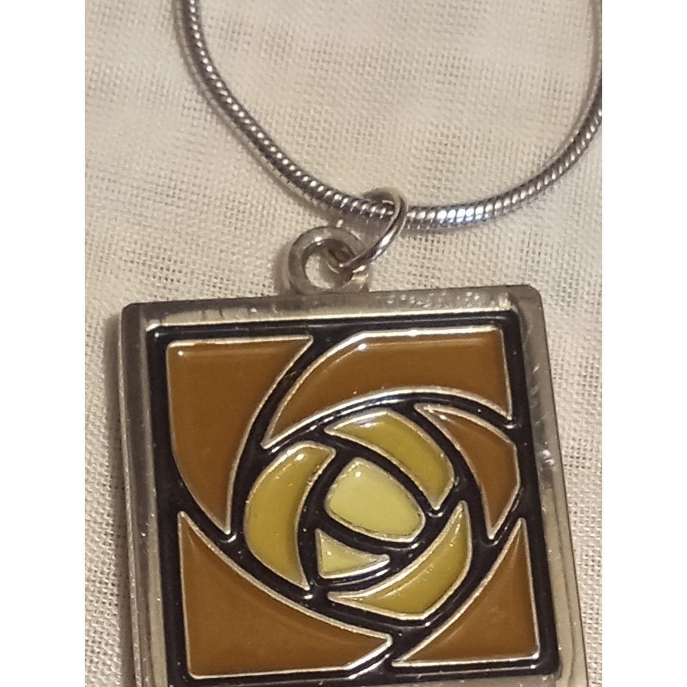 JAE salvage Square Black & Cream,Gold Enamel Slide Pendant Chain Necklace